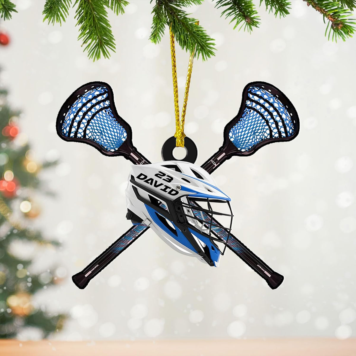 Mostefy Personalized Name Number Lacrosse Christmas Ornament, Lacrosse Ornament for Lacrosse Team Member, Lacrosse Christmas Pine Hanging Decoration for Xmas (Lacrosse 6)
