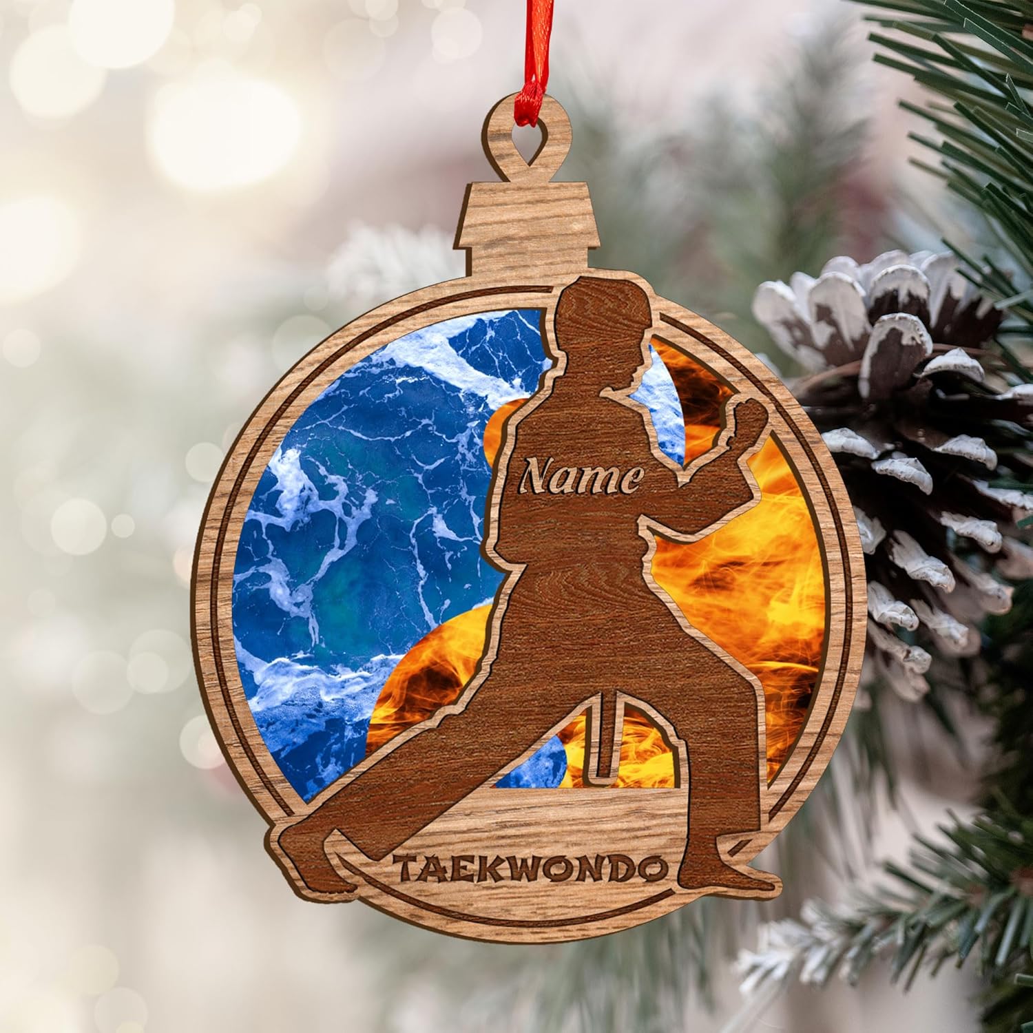 MAPrints Personalized Taekwondo Suncatcher Ornament, 2024 Christmas Ornament Gifts, Custom Taekwondo Ornament Christmas Tree Decor, Karate Taekwondo Black Belt Ornament, Martial Arts Gift (TWD 3)