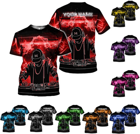 Personalized DJ Shirt, Custom DJ Shirts for Men DJ Player Music Lover DJ Gifts Music EDM Festival Cool DJ Party Djs Disc Tee