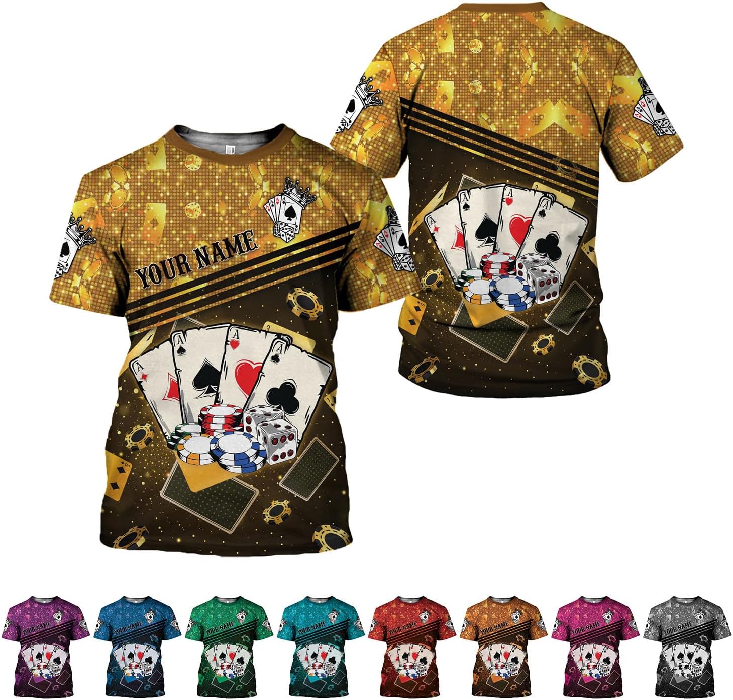 Personalized Poker Shirt, Poker Player Shirt, Funny Casino Poker Pattern 3D Over Print, Unisex Poker Tshirt Men Women