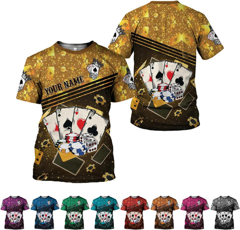 Personalized Poker Shirt, Poker Player Shirt, Funny Casino Poker Pattern 3D Over Print, Unisex Poker Tshirt Men Women