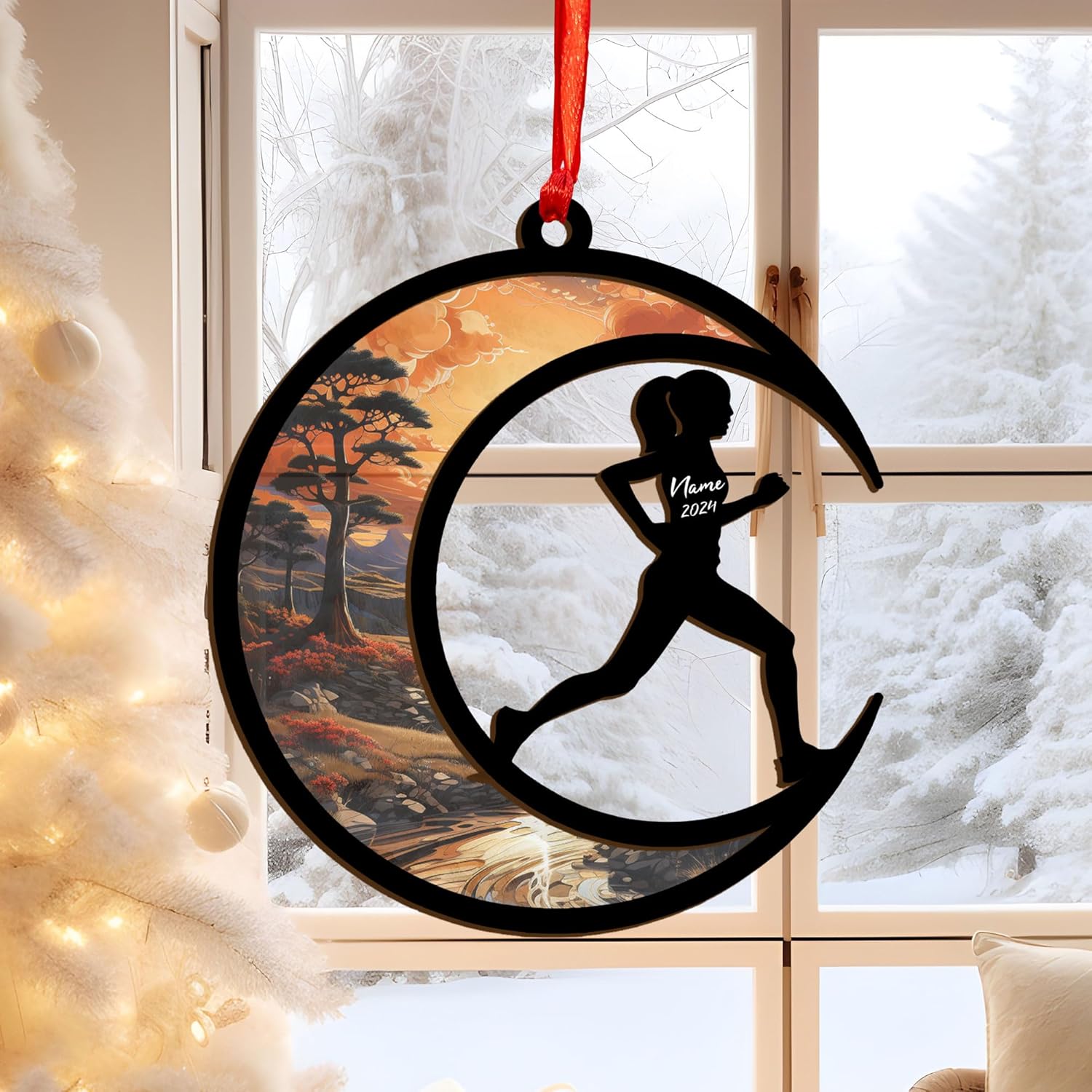 RivePrints Personalized Runner Christmas Ornaments 2024, Custom Suncatcher Flat Running Xmas Ornament, Marathon Man Woman Cross Country Keepsake, Runner Gifts, Running Gifts (Run 6)