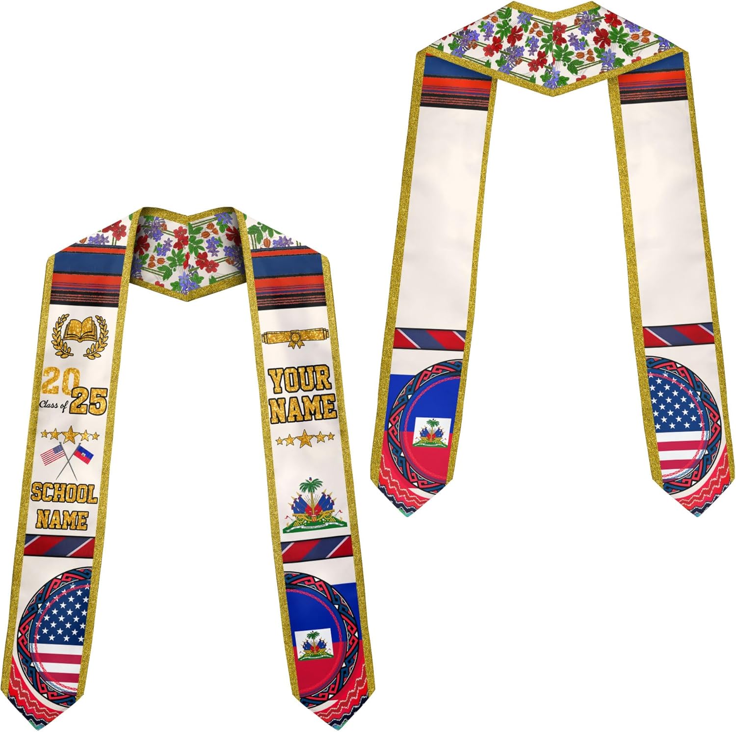 Pretyprints Haitians Graduation Sash, Haiti Graduation Stole Custom, Personalized Haitians American Flag Graduation Sash 2025