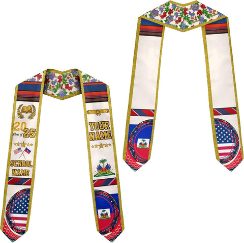 Pretyprints Haitians Graduation Sash, Haiti Graduation Stole Custom, Personalized Haitians American Flag Graduation Sash 2025