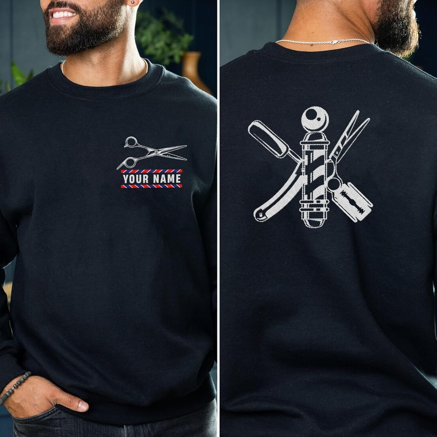 Podagree Personalized Embroidered Barber Crewneck Sweatshirt, Hairdresser Hairstylist Barbershop Hoodie, Gifts For A Barber