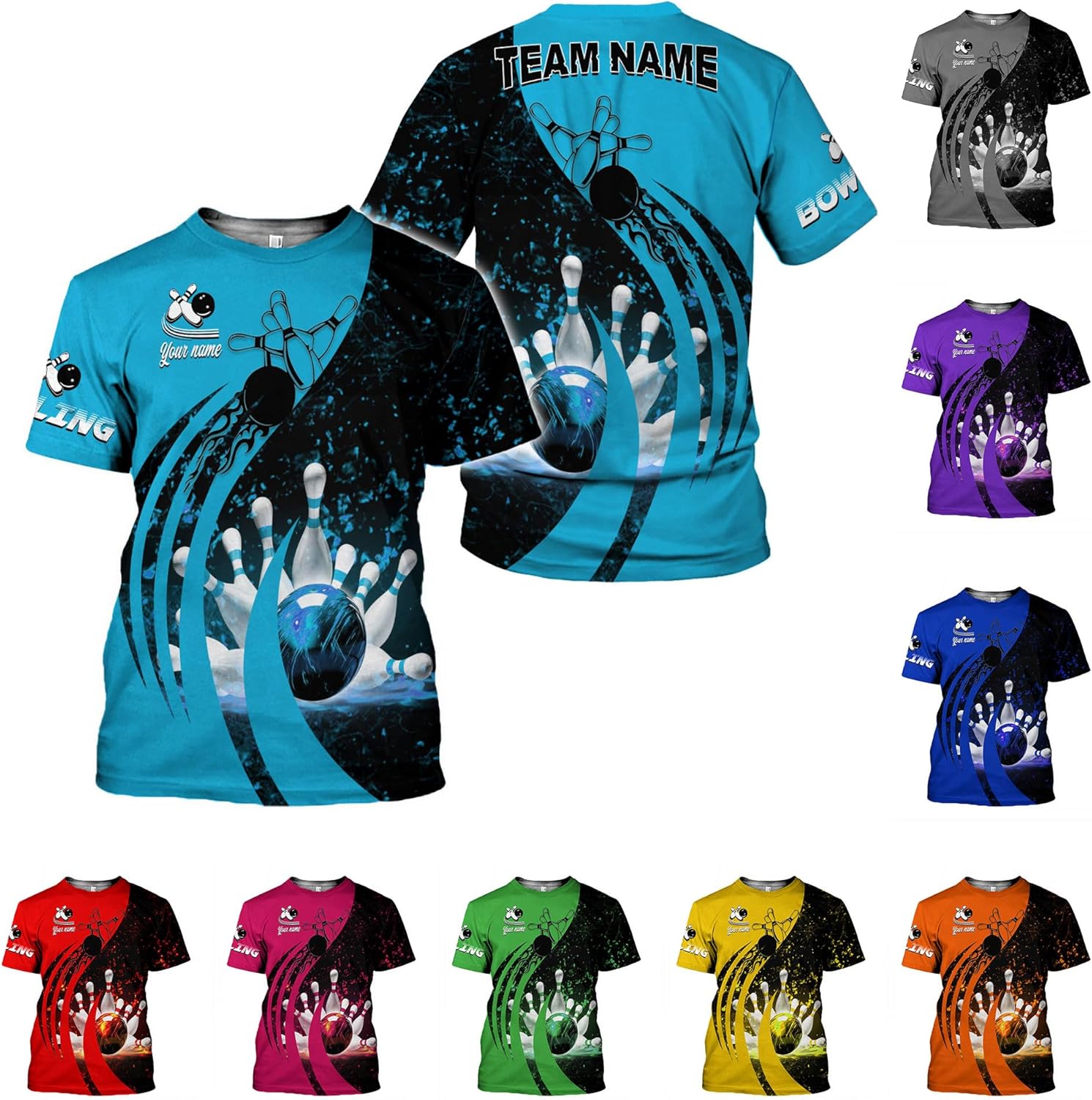 Rivelus Personalized Name Bowling Shirts for Men and Women 3D, Bowling Shirts for Team Bowling, Bowling Shirts Gift