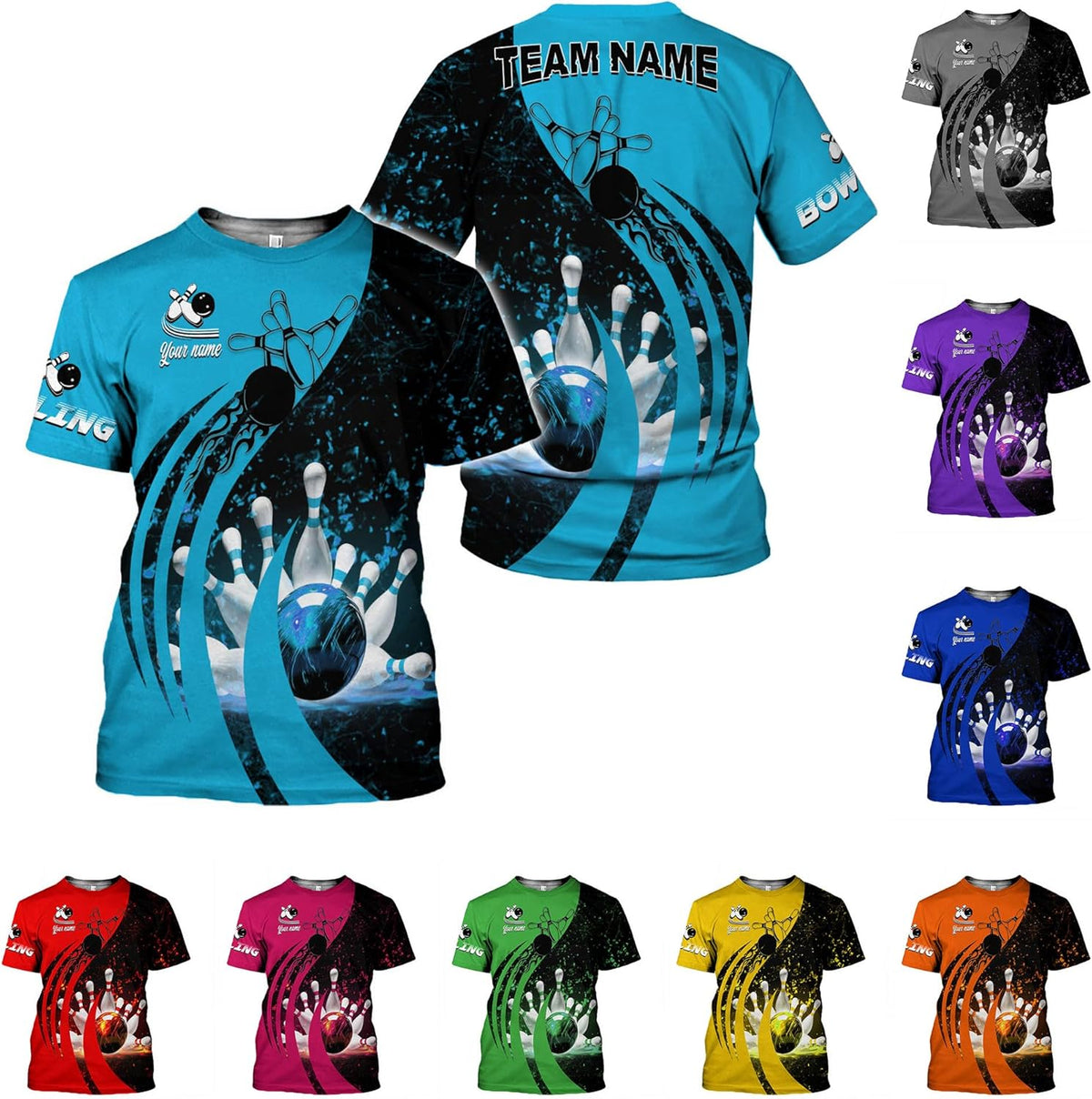 Rivelus Personalized Name Bowling Shirts for Men and Women 3D, Bowling Shirts for Team Bowling, Bowling Shirts Gift