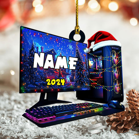 Podagree Personalized Name PC Computer Ornament Christmas, Shape Flat Christmas Ornament for Gamer, Gaming Gamer Christmas Ornament Gift for Boys, PC Game Player Decoration with Custom Name (CP1)