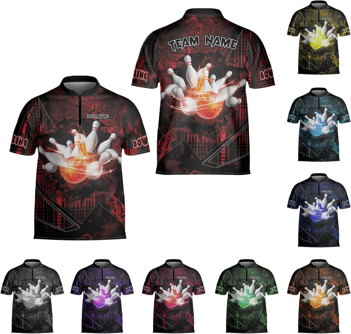 Custom Bowling Jerseys for Men Women Personalized Team Name Quarter Zip 3D Apparel Customized Bowling Jersey Shirts Unisex