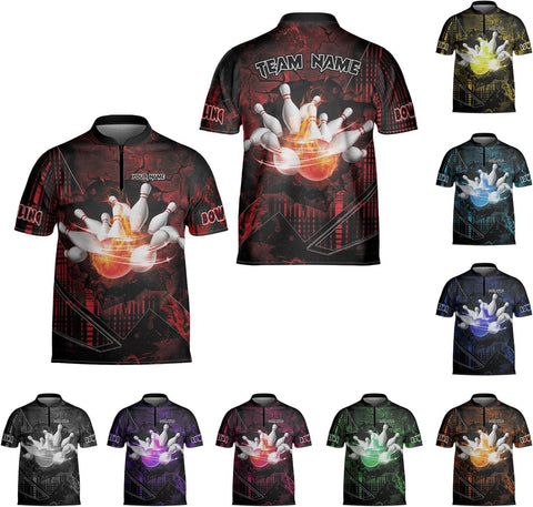 Custom Bowling Jerseys for Men Women Personalized Team Name Quarter Zip 3D Apparel Customized Bowling Jersey Shirts Unisex