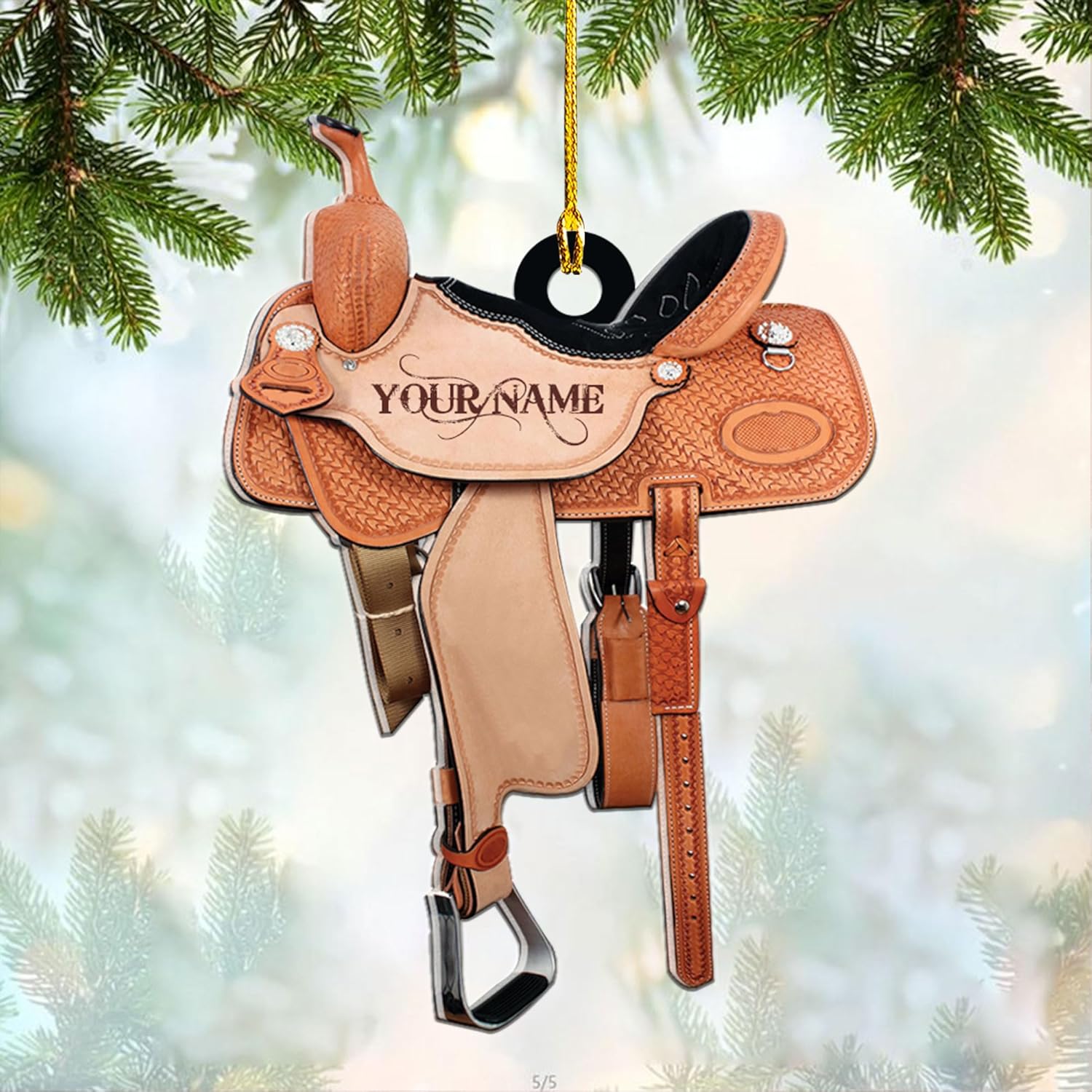 Royalbro Personalized Cowboy Christmas Ornaments, Cowboy Boots and Hat Ornament for Cowboy, Saddle Ornament, Cowboy Cowgirl Horseback Riding Ornament Tree Hanging Ornament (CB 1)