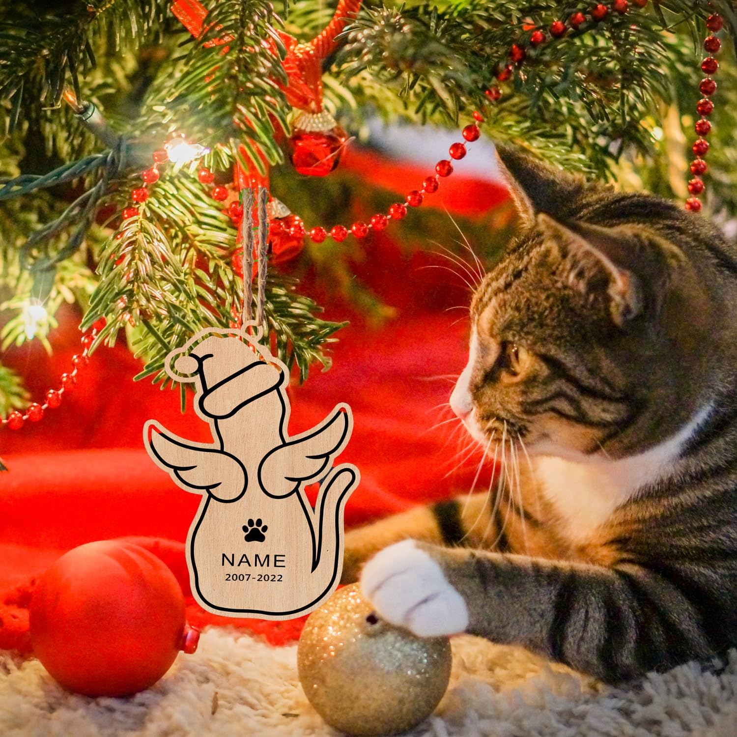 MAPrints Personalized Cat Ornaments For Christmas Tree, Custom Cat Christmas Printed Wood Ornament 2024, Gift For Christmas Cat Lover Cat Memorial Ornament Cat Hanging Ornament Cat On The Moon (CAT 3)