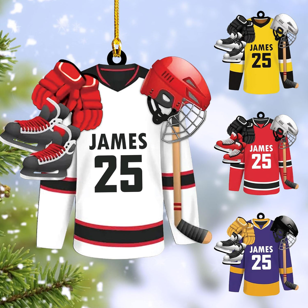 HomeDesign Personalized Hockey Christmas Ornament, Hockey Skates Helmet and Stick, Hockey Player Ornament, Hockey Ornaments, Gift for Hockey Lovers Hockey Ornament Christmas Decor (H7)