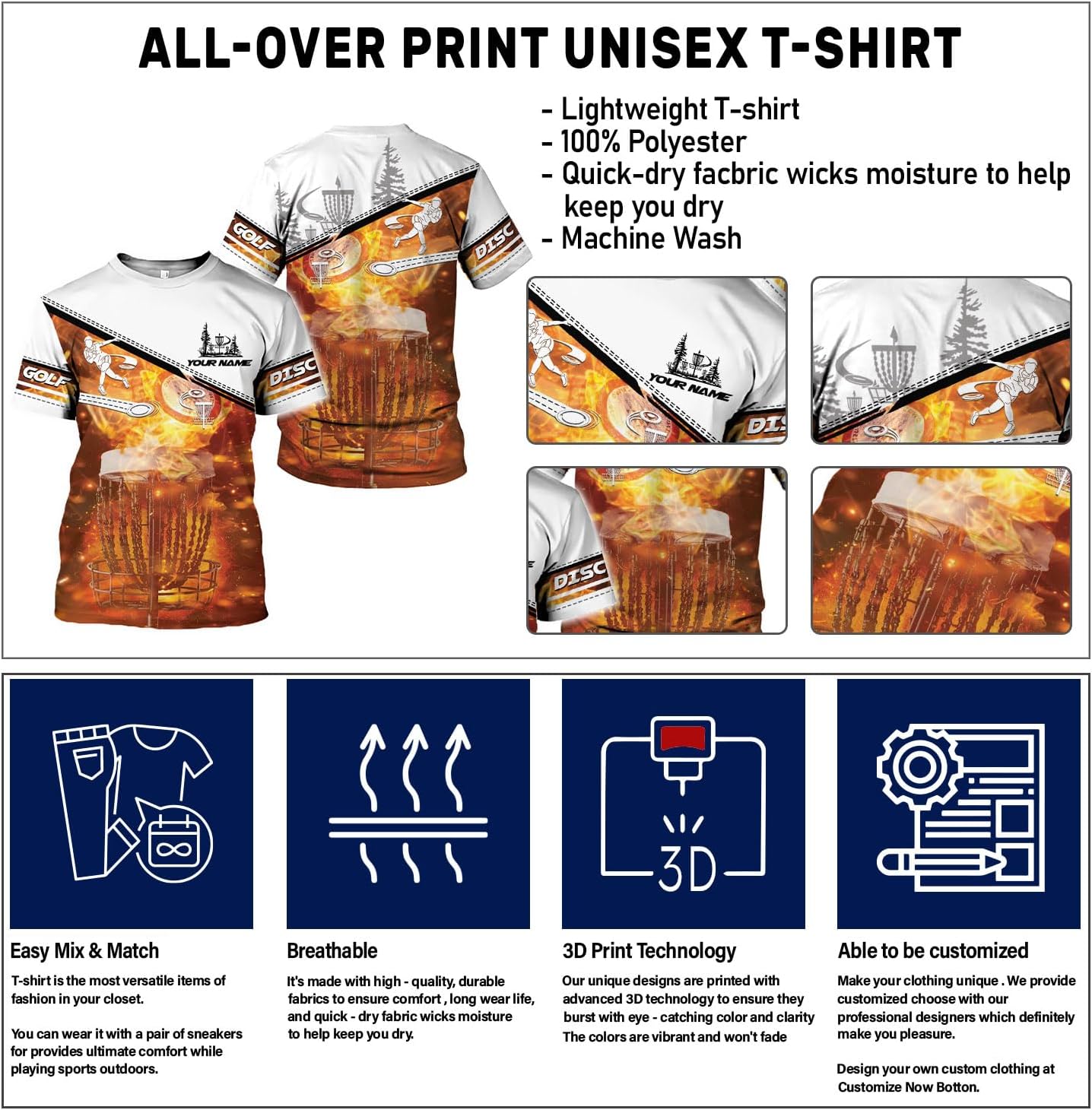 Personalized Disc Golf T-Shirt 3D All Over Printing S-5XL, Disc Golf Shirts for Men, Mens Disc Golf Tee Shirt