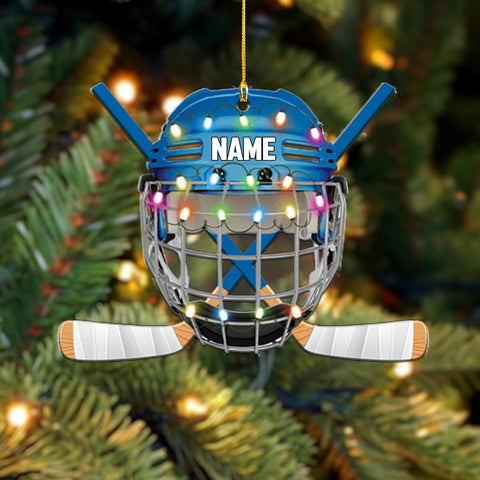 AOVL Personalized Hockey Christmas Ornament, Hockey Skates Helmet and Stick, Hockey Player Ornament, Hockey Ornament, Hockey Flat Ornament, Gift for Hockey Lovers Christmas Tree Decor (HK1)