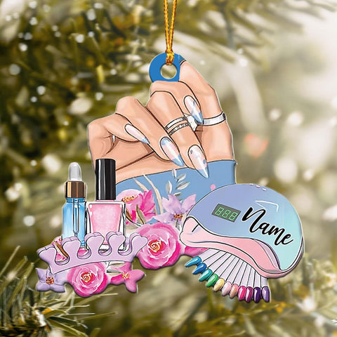 AOVL Personalized Nail Ornament,Nail Technician Ornament, Nail Technician Ornaments, Makeup Ornaments Makeup Christmas Ornament, Nail tech Gifts, Nail Technician Gifts (Nail 1)