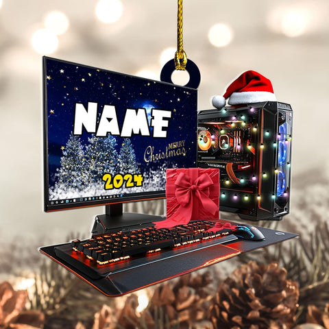 Podagree Personalized Name PC Computer Ornament Christmas, Shape Flat Christmas Ornament for Gamer, Gaming Gamer Christmas Ornament Gift for Boys, PC Game Player Decoration with Custom Name (CP3)