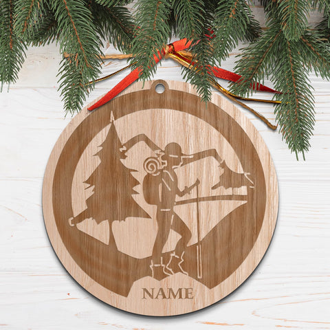 MAPrints Personalized Mountain Hiking Wood Ornament, Hiker Ornament, Wood Sport Christmas Ornament, Gifts for Hiking Lovers Hiking Backpack, Hanging Ornament for Christmas 2024 (Hiki 4)