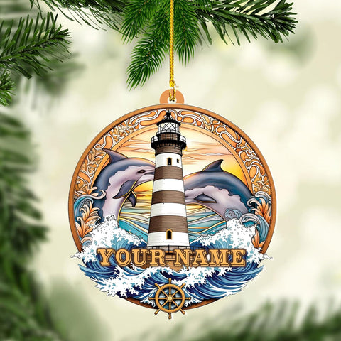 MAPrints Personalized Lighthouse Ornaments for Christmas Tree, Lighthouse Wood Acrylic 2D Flat Ornament, Coastal Lighthouse Ornament, Ocean Themed Hanging Ornaments, Gift for Lighthouse Lovers (LH 9)