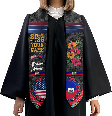 Pretyprints Haitians Graduation Sash, Haiti Graduation Stole Custom, Personalized Haitians American Flag Graduation Sash 2025