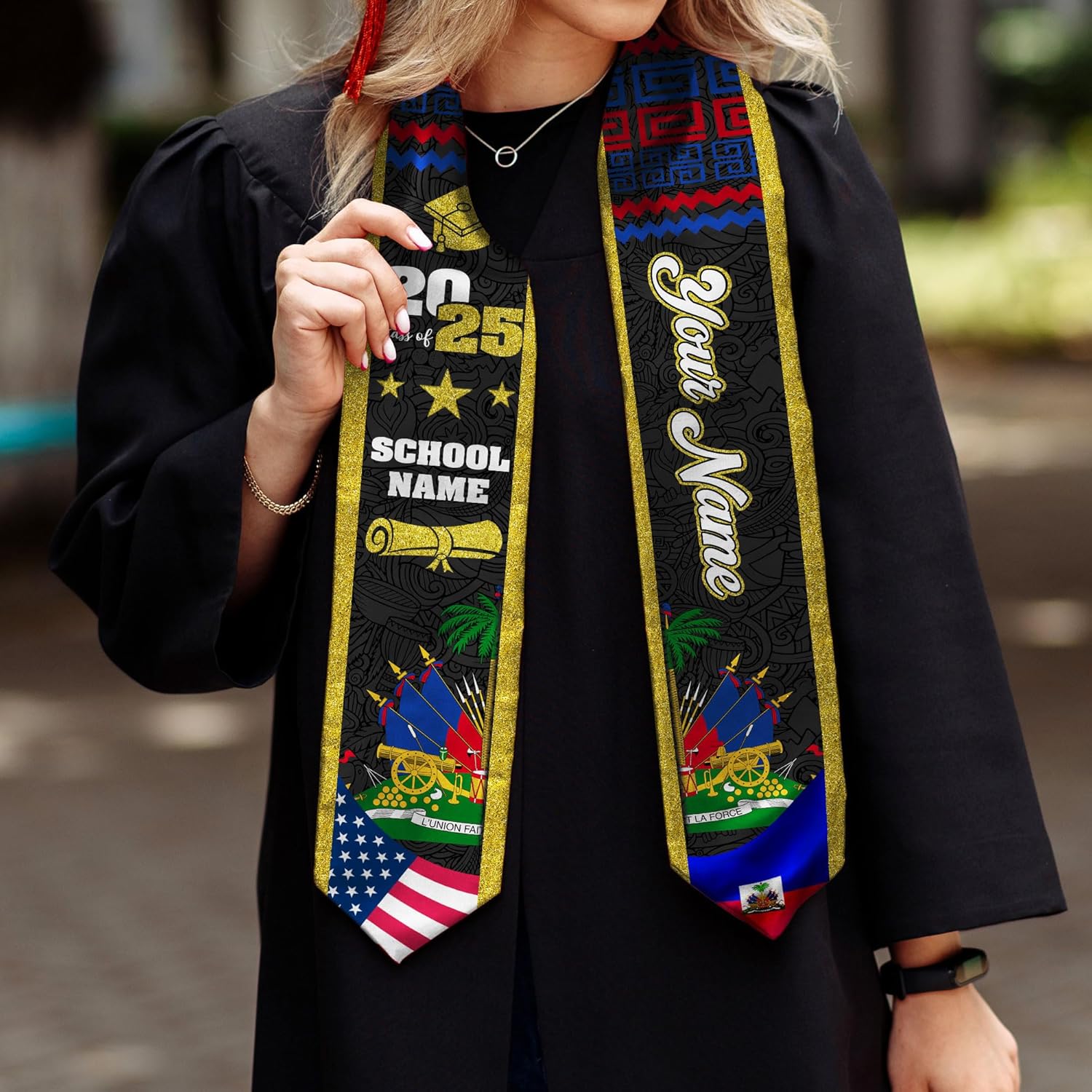 Pretyprints Haitians Graduation Sash, Haiti Graduation Stole Custom, Personalized Haitians American Flag Graduation Sash 2025