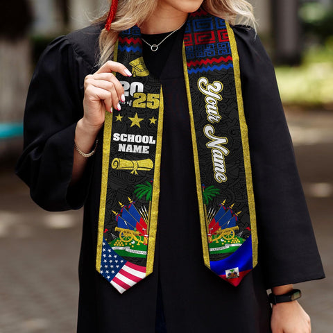 Pretyprints Haitians Graduation Sash, Haiti Graduation Stole Custom, Personalized Haitians American Flag Graduation Sash 2025