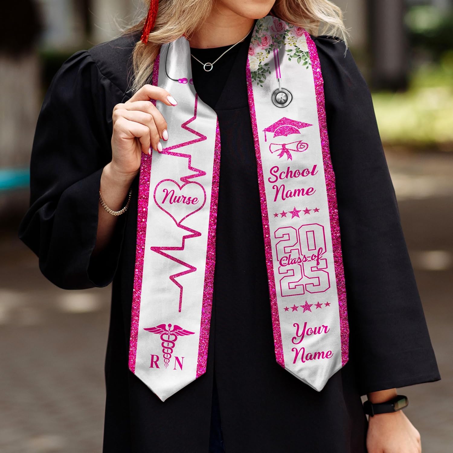 Pretyprints Custom Nurse Sash Graduation, RN Graduation Stole Gifts for Friends Nursing Student Senior Class Of 2025