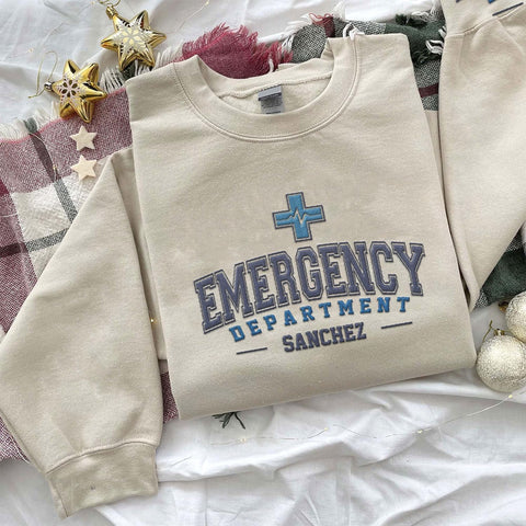 Custom Emergency Department Embroidered Crewneck Sweatshirt, Er Nurse Shirt, Emergency Nurse Hoodie, Er Nurse Gift, Rn Shirt (Cotton, SS402)