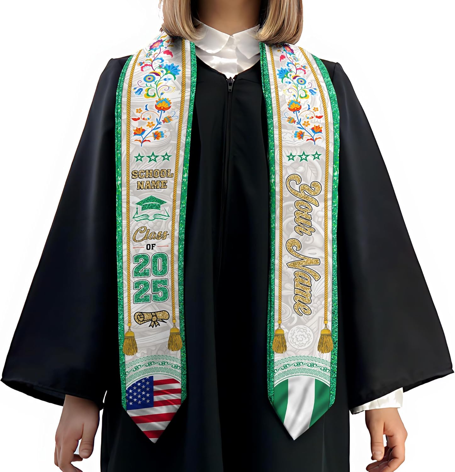 Pretyprints Custom Nigerian Graduation Sash Nigeria Graduation Stole Personalized Nigerian American Flag Graduation Sash 2025