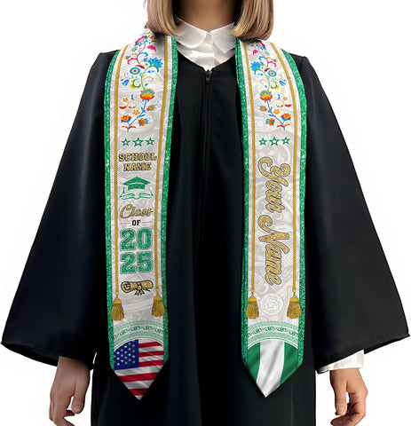 Pretyprints Custom Nigerian Graduation Sash Nigeria Graduation Stole Personalized Nigerian American Flag Graduation Sash 2025