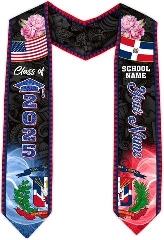 Pretyprints Custom Dominican Sash Graduation, Dominicans Flag Graduation Sash 2025, Dominican Republic Graduation Stole