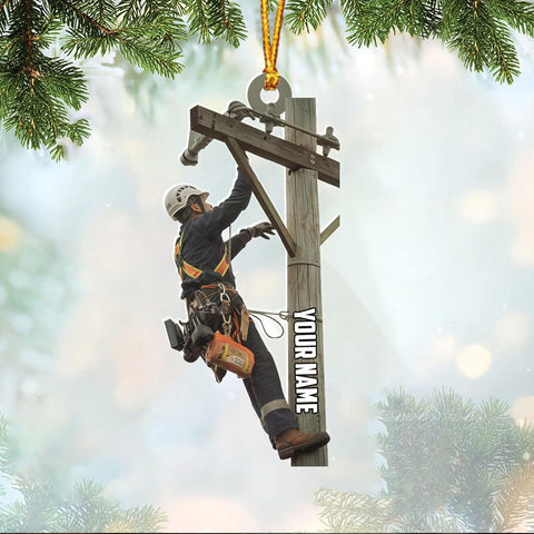 HomeDesign Personalized Lineman Ornament Custom Lineman Ornaments Line Man Christmas Ornaments Gifts for Lineman Ornament Lineman Christmas Hanging Ornament Lineman Gift Xmas Tree (Lm13)