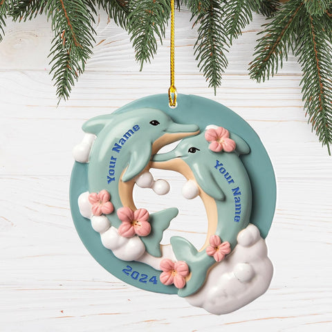 Personalized Dolphin Christmas Acrylic 2D Flat Ornament, Dolphin Ocean Theme Christmas Tree Decorations, Cute Beach Animal Ornaments, Coastal Ornaments, Dolphin Lovers(Dolphin 8)