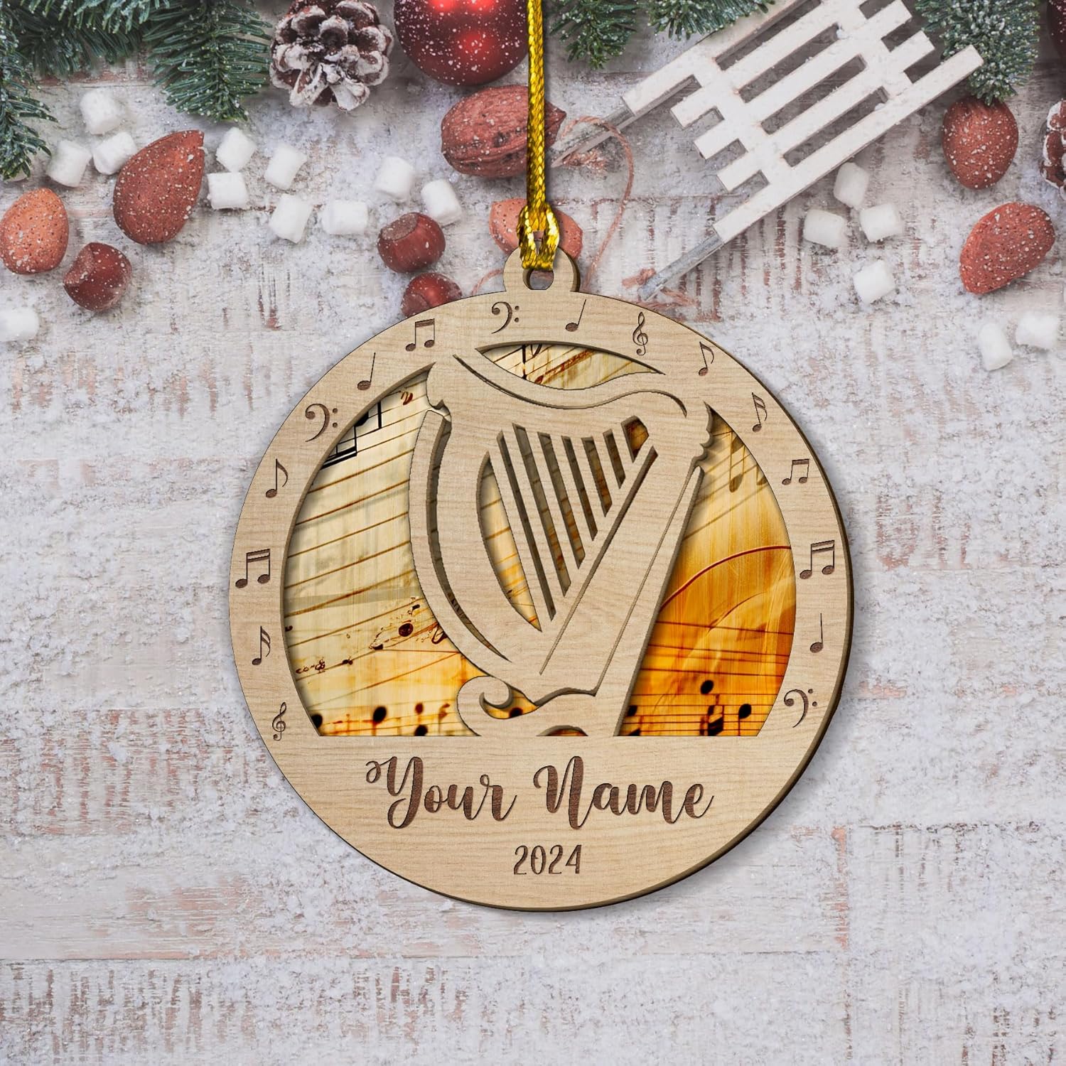 Personalized Harp Suncatcher Christmas Ornament 2024, Ornament Gift for Harp Player, Harpist Musical Ornament, Christmas Music Student Gifts, Musician Xmas Keepsake Present (Harp 5)