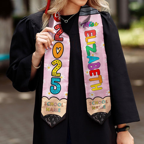 Pretyprints Personalized Class Of 2025 Teacher Graduation Stole Custom Teacher Pencil Graduation Sash Gift College Graduation