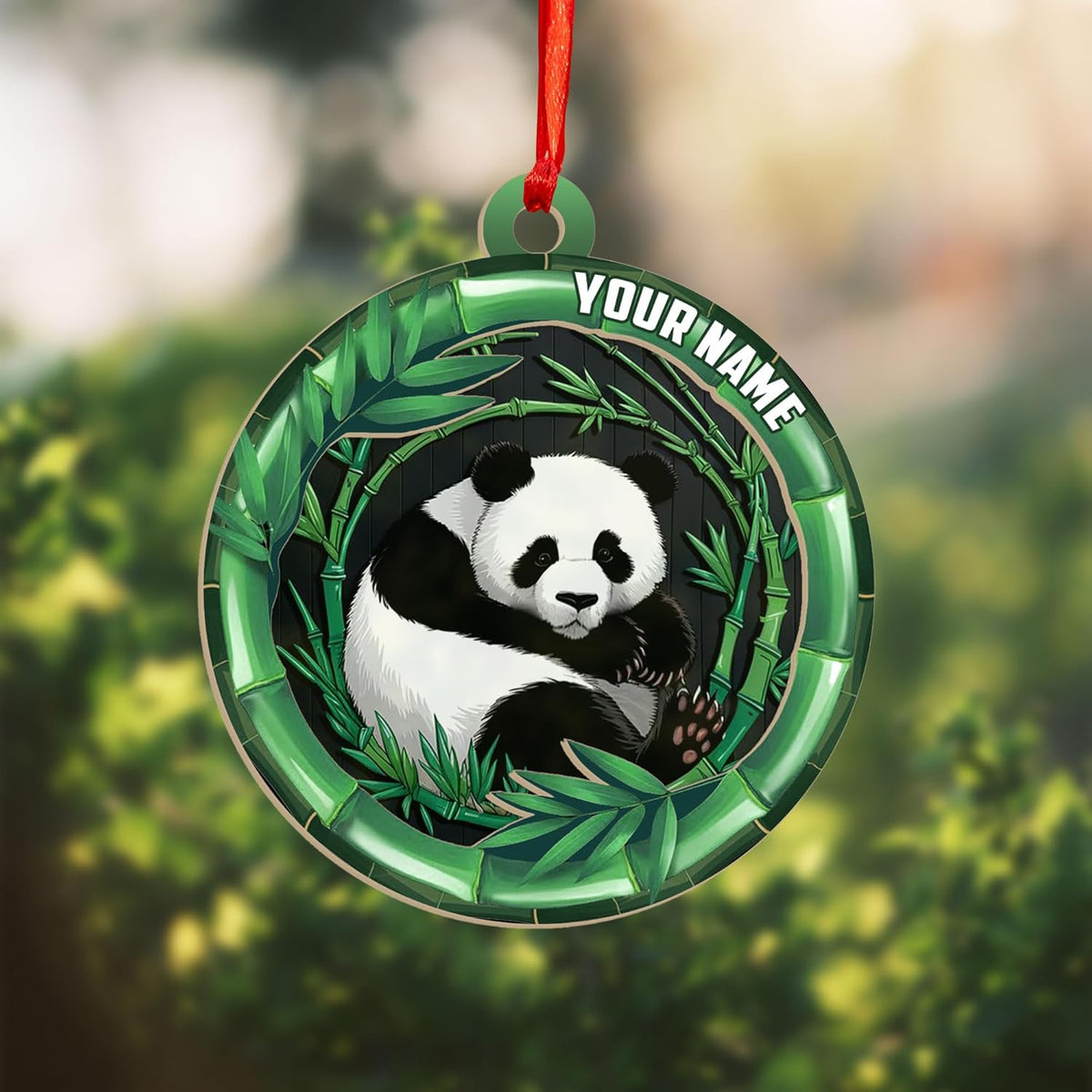 MAPrints Personalized Panda Ornament Xmas Tree, Panda Acrylic Or Wood Flat Shape Ornament Christmas 2024, Panda Lovers Ornament Xmas Decor, Panda Bear Gifts Panda Bamboo Hanging Ornament (Panda 6)