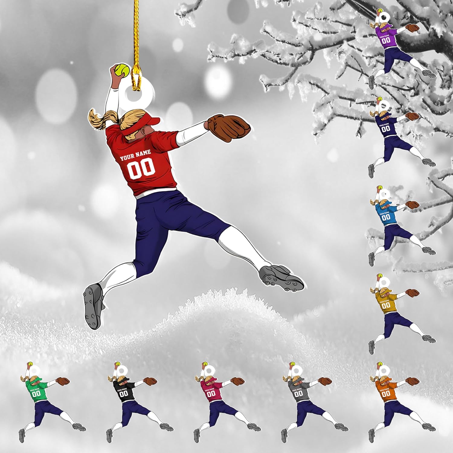 TinoShop Personalized Softball Acrylic Ornament Custom Name & Number Ornaments 2024 for Girl Coach Softball, Softball Gloves Ornament Custom, Softbal Ornament, Softball Ornament Softball Lover (ON467)