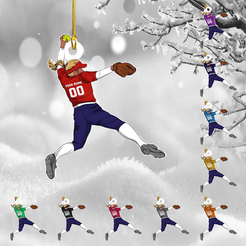 TinoShop Personalized Softball Acrylic Ornament Custom Name & Number Ornaments 2024 for Girl Coach Softball, Softball Gloves Ornament Custom, Softbal Ornament, Softball Ornament Softball Lover (ON467)