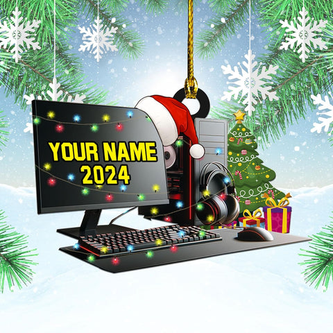 Podagree Personalized Name PC Computer Ornament Christmas, Shape Flat Christmas Ornament for Gamer, Gaming Gamer Christmas Ornament Gift for Boys, PC Game Player Decoration with Custom Name (CPT7)