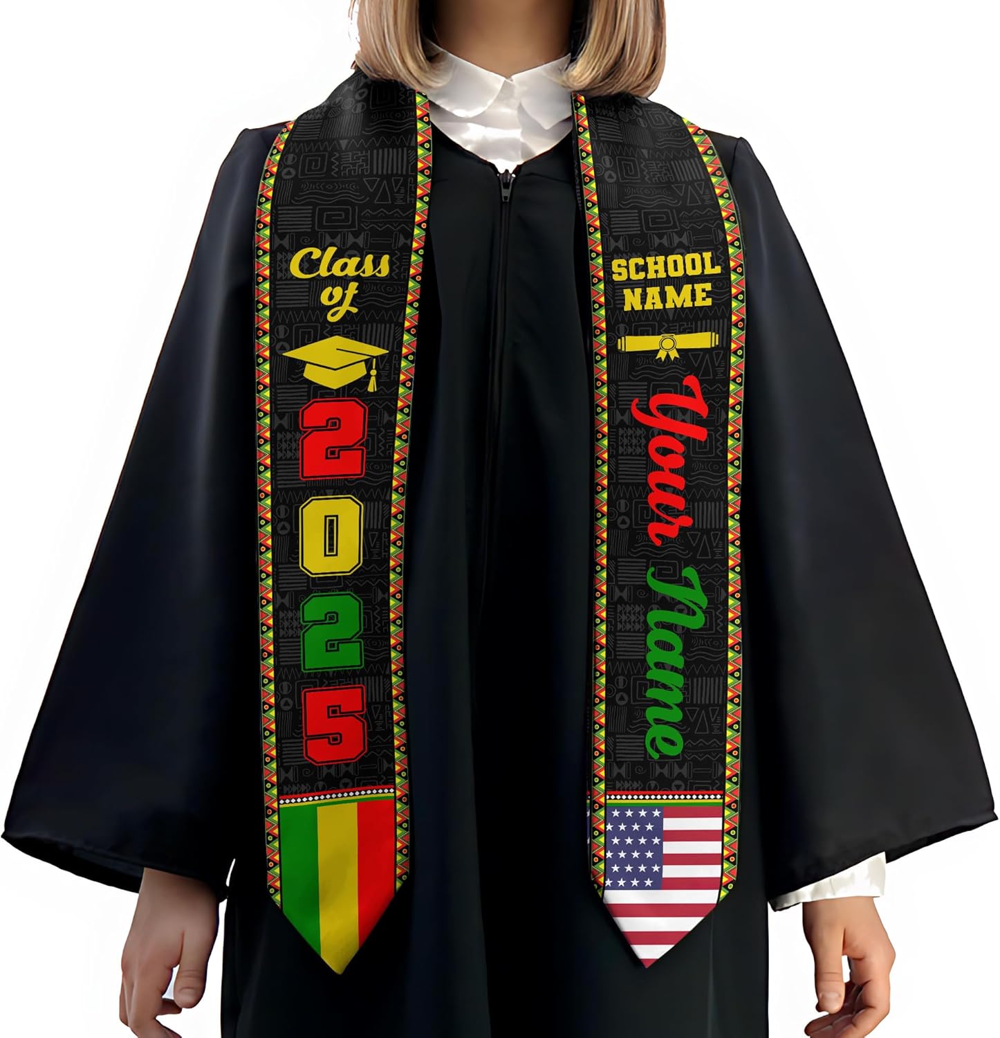 African American Graduation Sash, Graduation Stole Customize, African Graduation Sash, Graduation Stole Class of 2025 African American Graduation Sash, Graduation Stole Customize, African Graduation Sash, Graduation Stole Class of 2025
