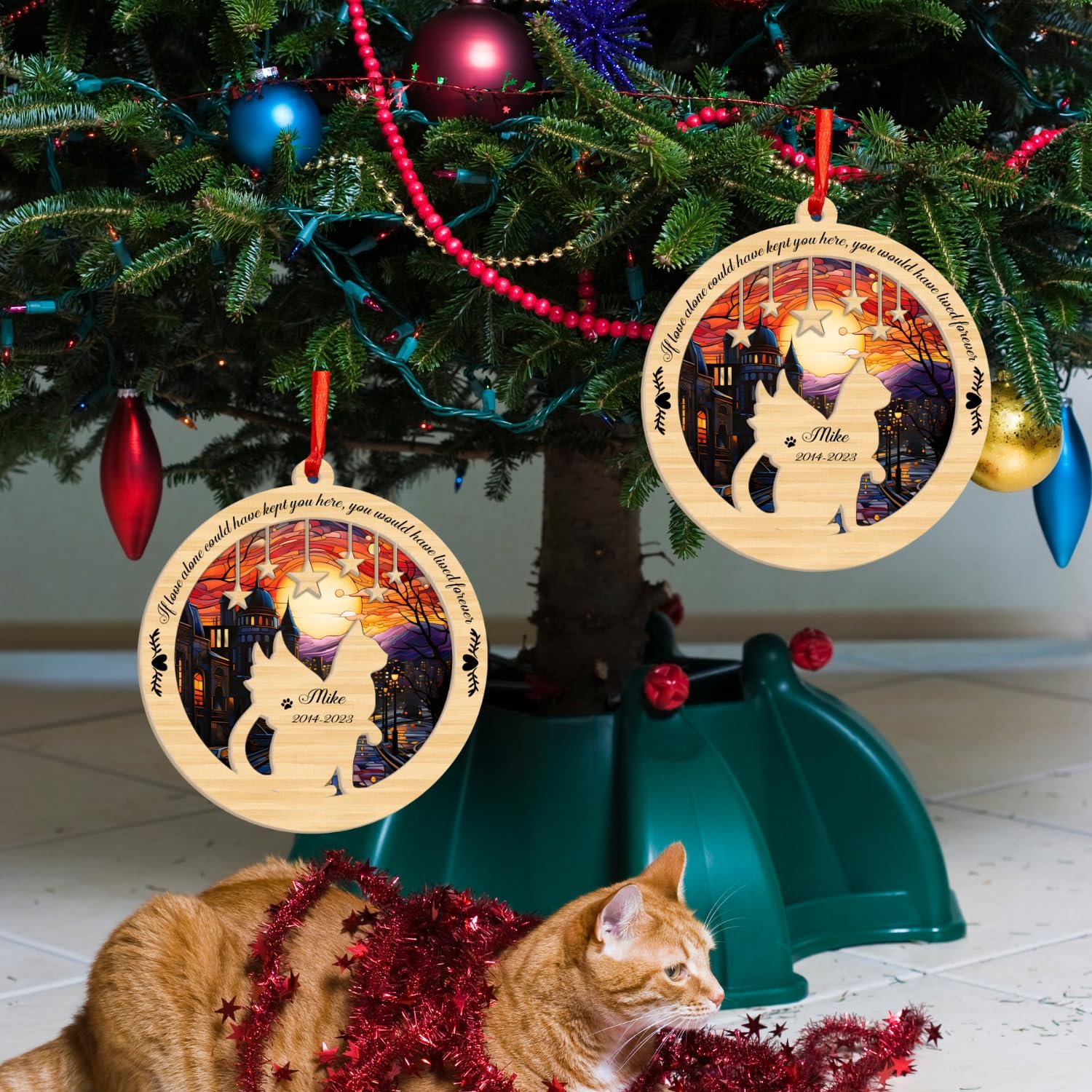 MAPrints Personalized Cat Suncatcher Ornaments For Christmas Tree, Custom Cat Christmas Ornament 2024, Gift For Christmas Cat Lovers Cat Memorial Ornament, Cat Hanging Ornament Cat On The Moon (CAT 9)