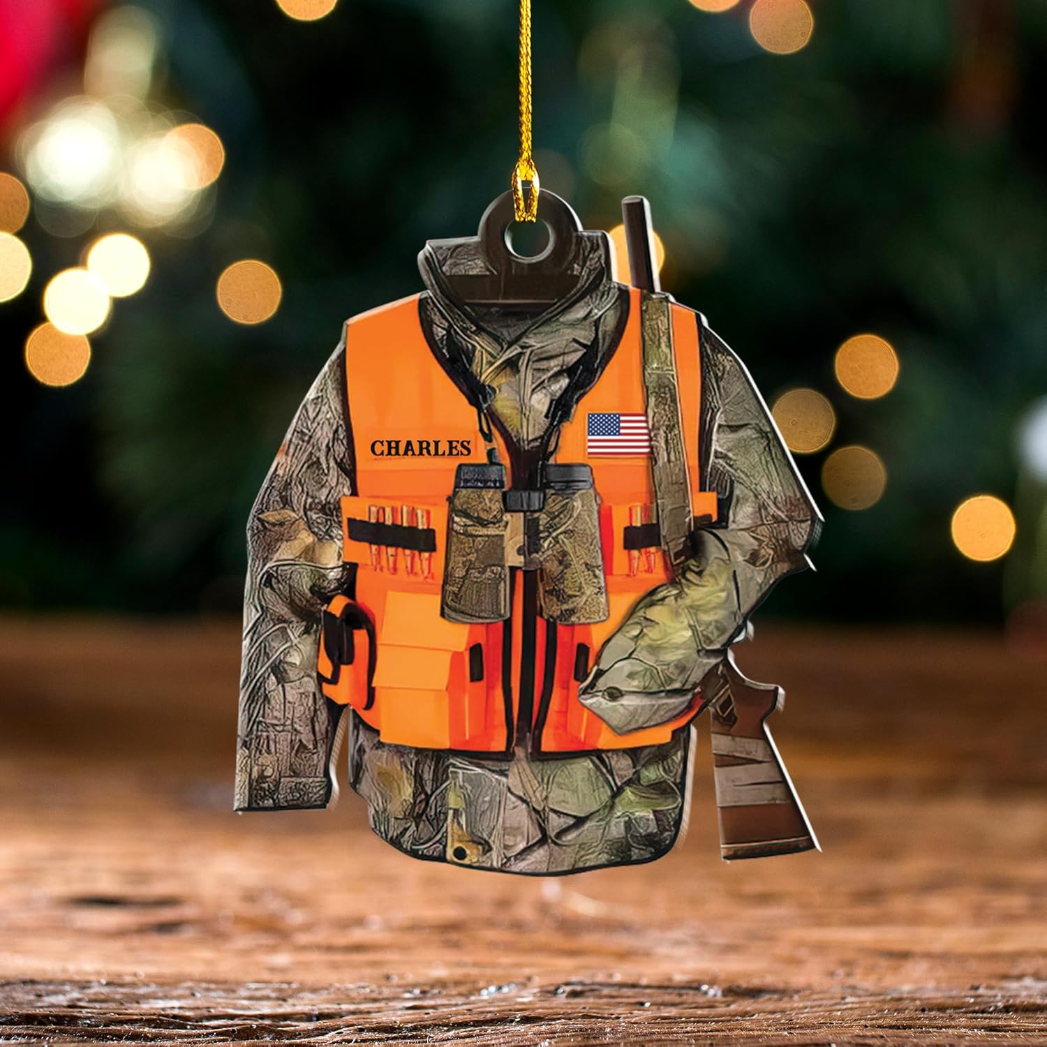 mostprints Personalized Hunting Ornament, Hunter Vest Ornament, Hunting Christmas Ornament, Hunter Christmas Ornament Hanging Tree Decor, Christmas Hunting Gifts (Hunting 2)