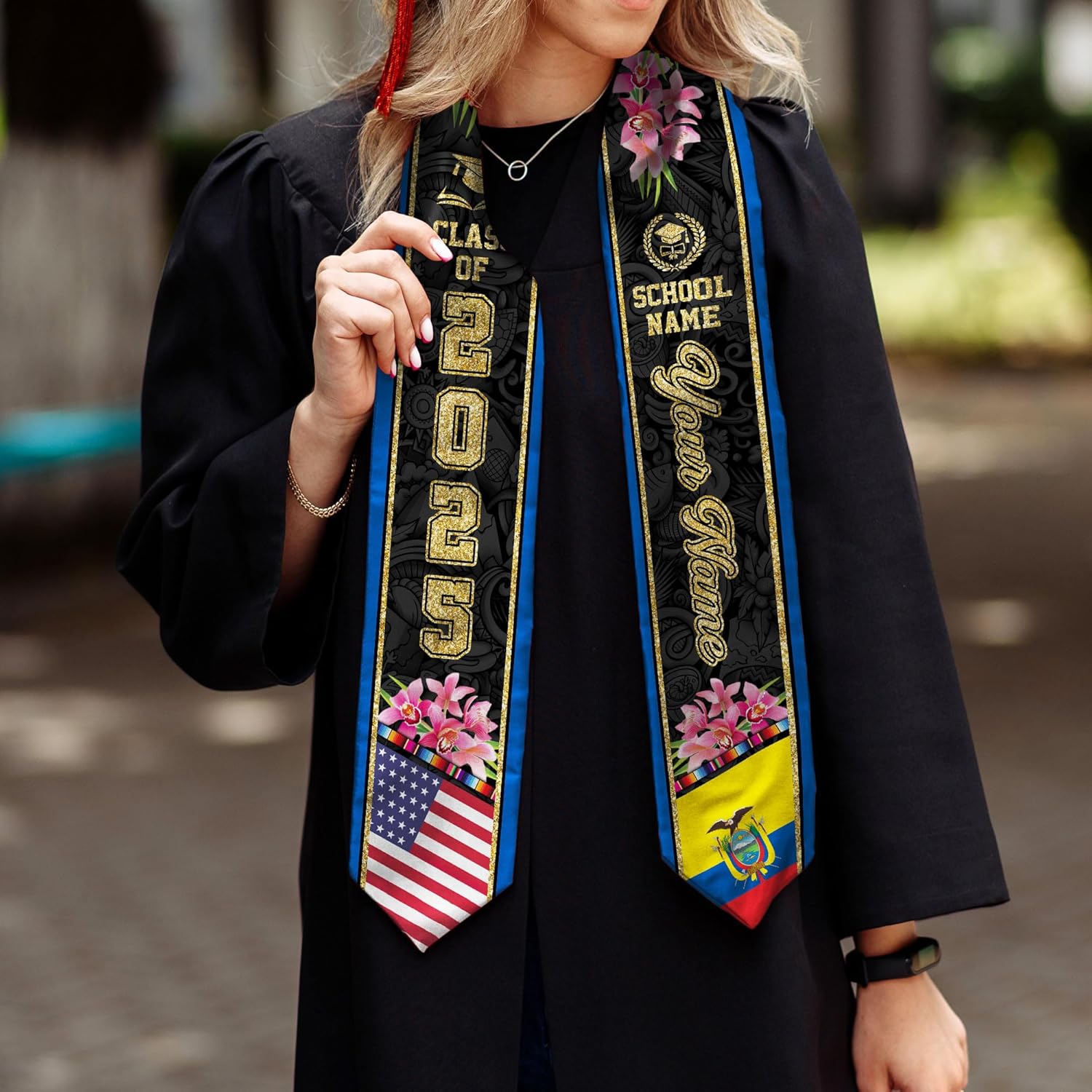 Pretyprints Ecuador Graduation Stole, Ecuadorians American Flag Graduation Sash 2025, Ecuadorians Graduation Sash
