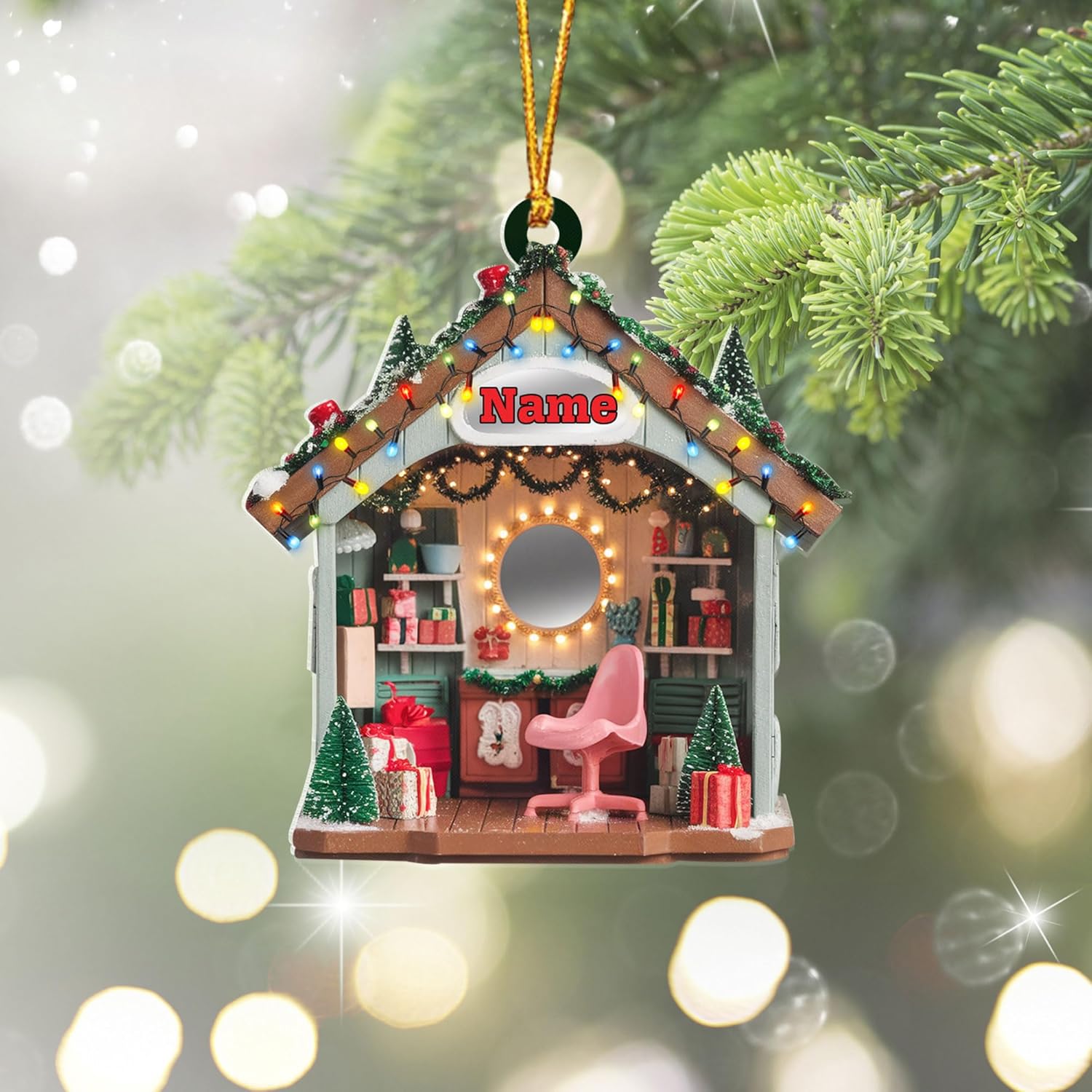 Personalized Hair Salon 2D Flat Acrylic Ornament, Hair Salon Christmas Decor, Hairstylist Christmas Ornament, Hairdresser Gift Beautician for Hair Stylist Hairdresser Christmas (1, HSL2)