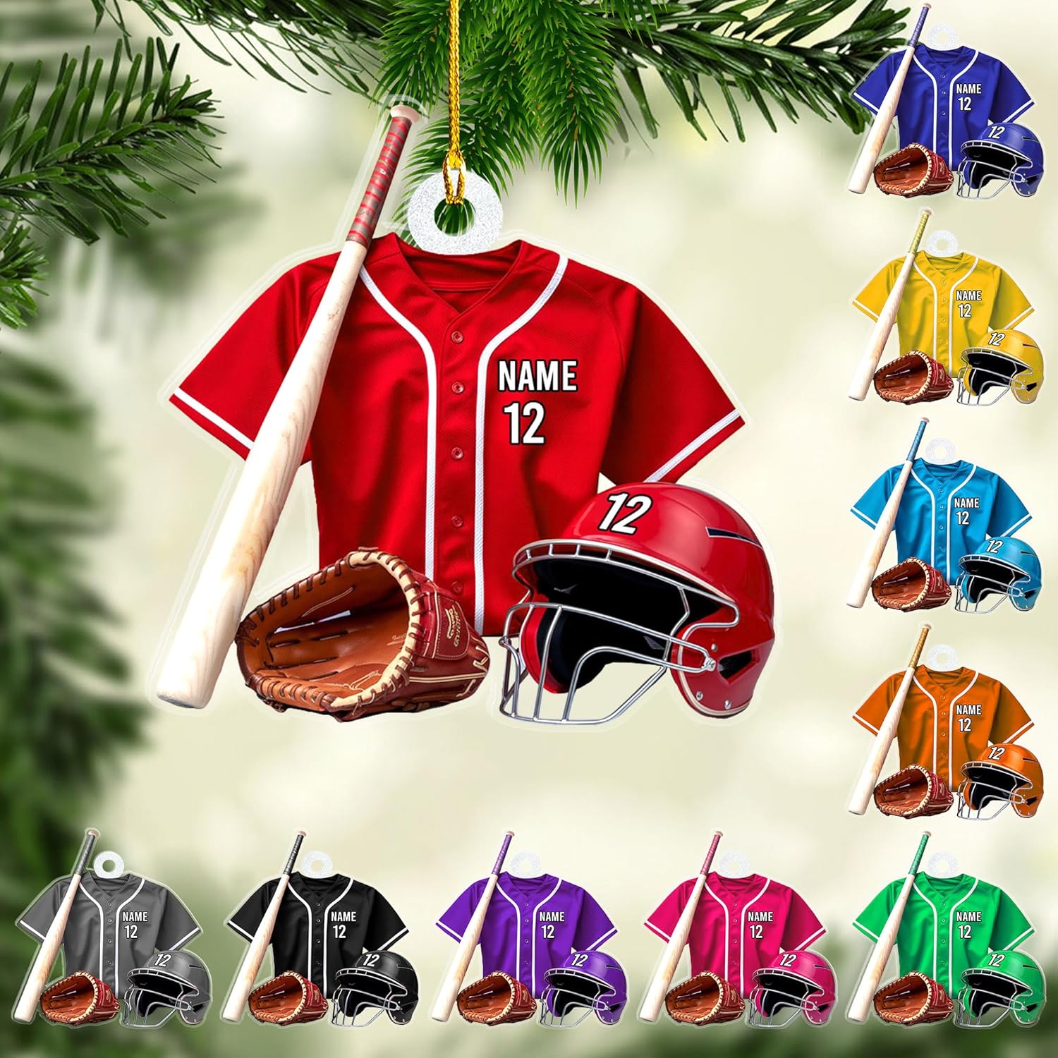 Mostefy Personalized Name Number Baseball Christmas Ornaments 2024, Baseball Ornaments for Christmas, Xmas, Gift Baseball Ornaments Pine Hanging (Multi 7)