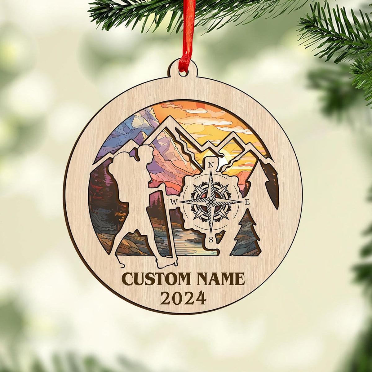 MAPrints Personalized Mountain Hiking Ornament, Hiker Ornament, Suncatcher Wood Sport Christmas Ornament, Gifts for Hiking Lovers Hiking Backpack, Hanging Ornament for Christmas 2024 (Hiki 6)