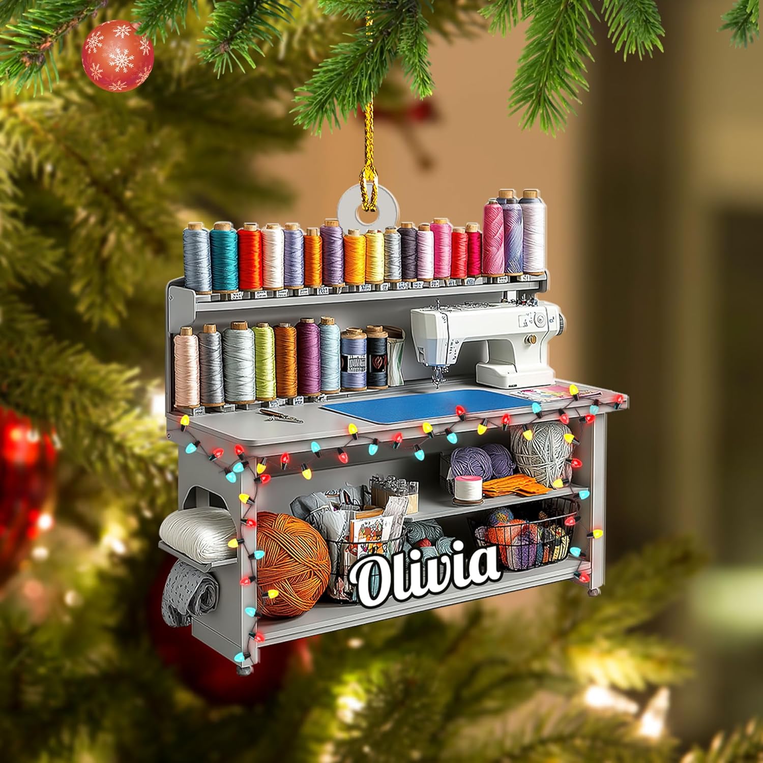 Personalized Sewing Box Christmas Ornament, Custom Sewing Machine Ornament,Sewing Lover Christmas Ornament, Gift for Sewing Lovers, Custom Sewing Ornament, Sewing Machine Decorations (Sewing 7)