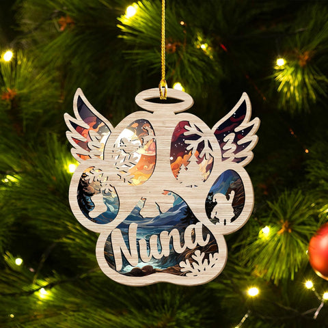 Mostprints Personalized Wooden Dog Cat Paw Ornament Christmas, Custom Dogs Cat Suncatcher Pet Name Ornaments, Customized Memorial Dog Ornament for Christmas Tree (Suncatcher 7)