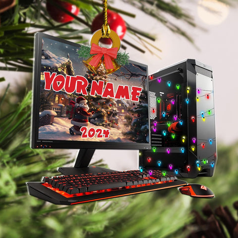 Podagree Personalized Name PC Computer Ornament Christmas, Shape Flat Christmas Ornament for Gamer, Gaming Gamer Christmas Ornament Gift for Boys, PC Game Player Decoration with Custom Name (CP5)