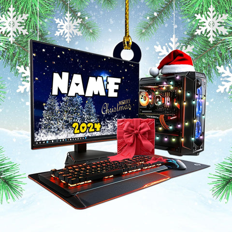 Podagree Personalized Name PC Computer Ornament Christmas, Shape Flat Christmas Ornament for Gamer, Gaming Gamer Christmas Ornament Gift for Boys, PC Game Player Decoration with Custom Name (CP3)